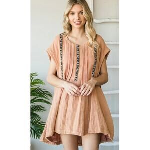 Oli & Hali MT1702 | Washed Taped Detail Pleated Flare Hem Tunic Top M/L Mauve